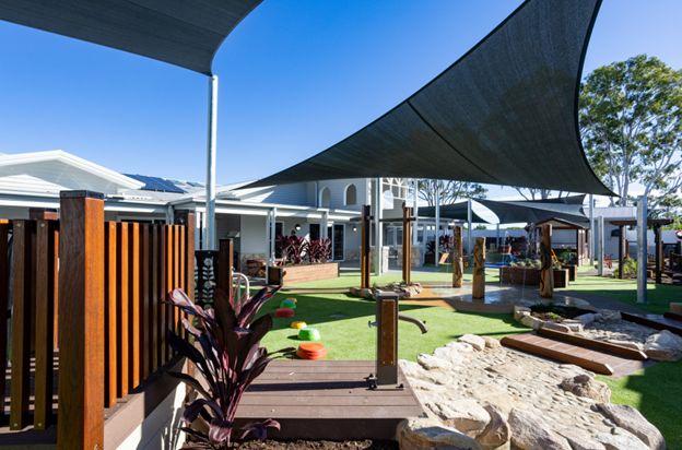 Geebung child care outdoor play area, focus on building positive learning. Qld